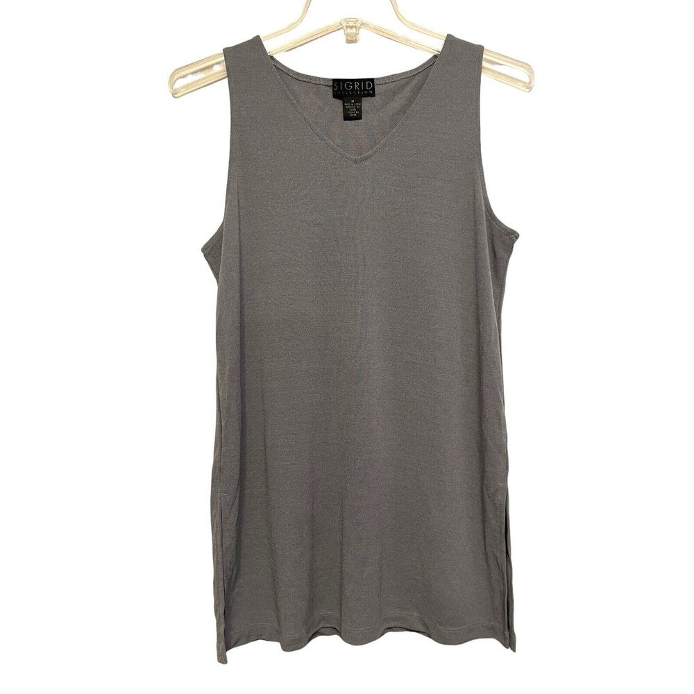 Vintage Sigrid Collection Sleeveless Blouse Women Size Medium Gray Silver V-neck